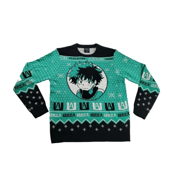 My Hero Academia - Plus Ultra Deku Izuku Midoriya Ugly Christmas Sweater Size M - Picture 1 of 6